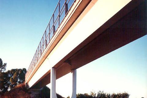Arco singolo - Sovrappasso a due travi appoggiate su pila centrale ad arco singolo
